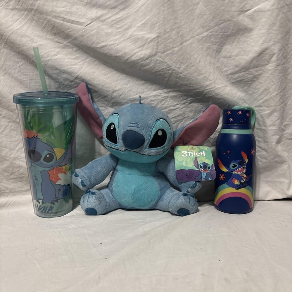 Disney Lilo & Stitch 8 inch Plush Toy Stitch Tumbler With Straw & Small Tumbler